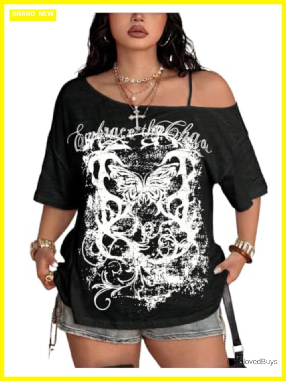 Plus Size Off Shoulder T Shirt Punk Streetwear Oversized Loose Fit